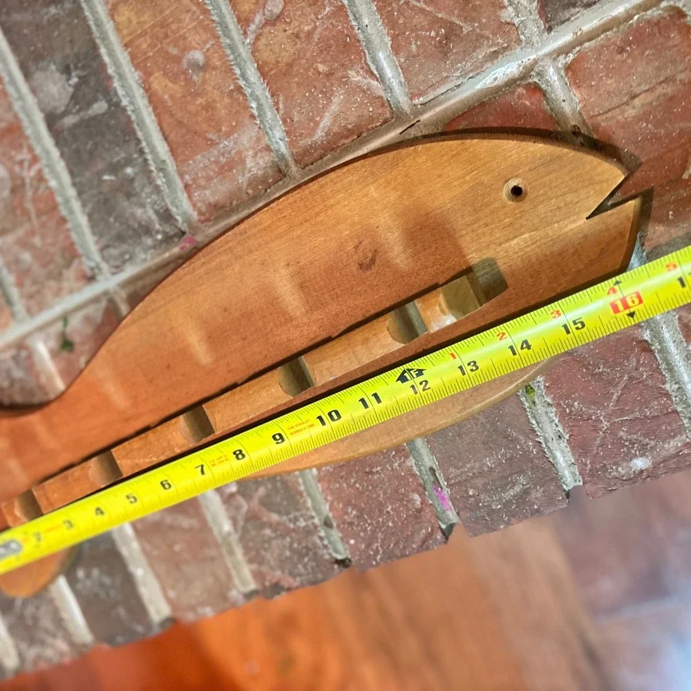 Vintage Wooden Fish Wall Rack Fishing Rod Holder Nautical Cabin Decor 16 Inch